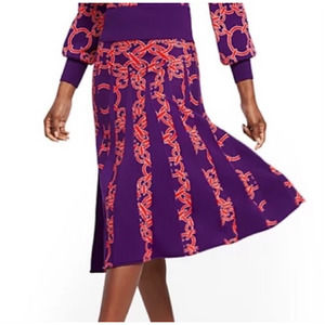 New York & Co. | NWOT Purple & Red Chain-Link Fit & Flare Pleated Sweater Skirt